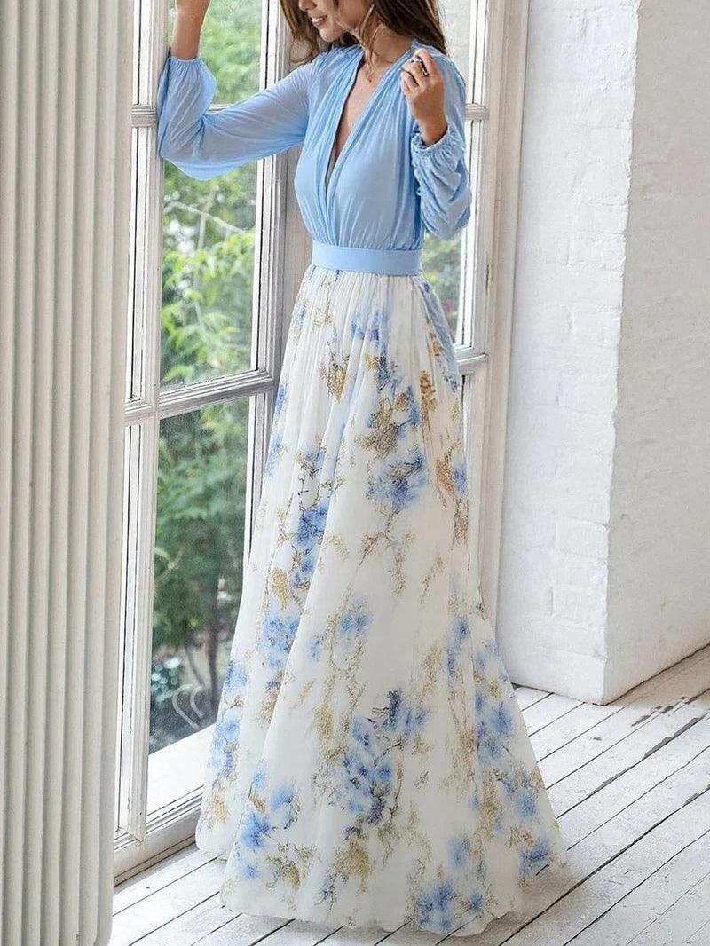 Lolita | Superbe robe longue à imprimé floral et col en V