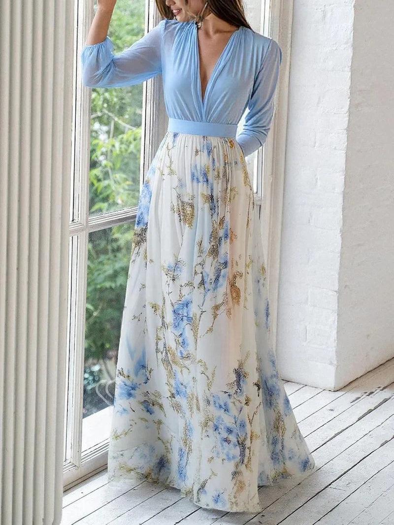 Lolita | Superbe robe longue à imprimé floral et col en V