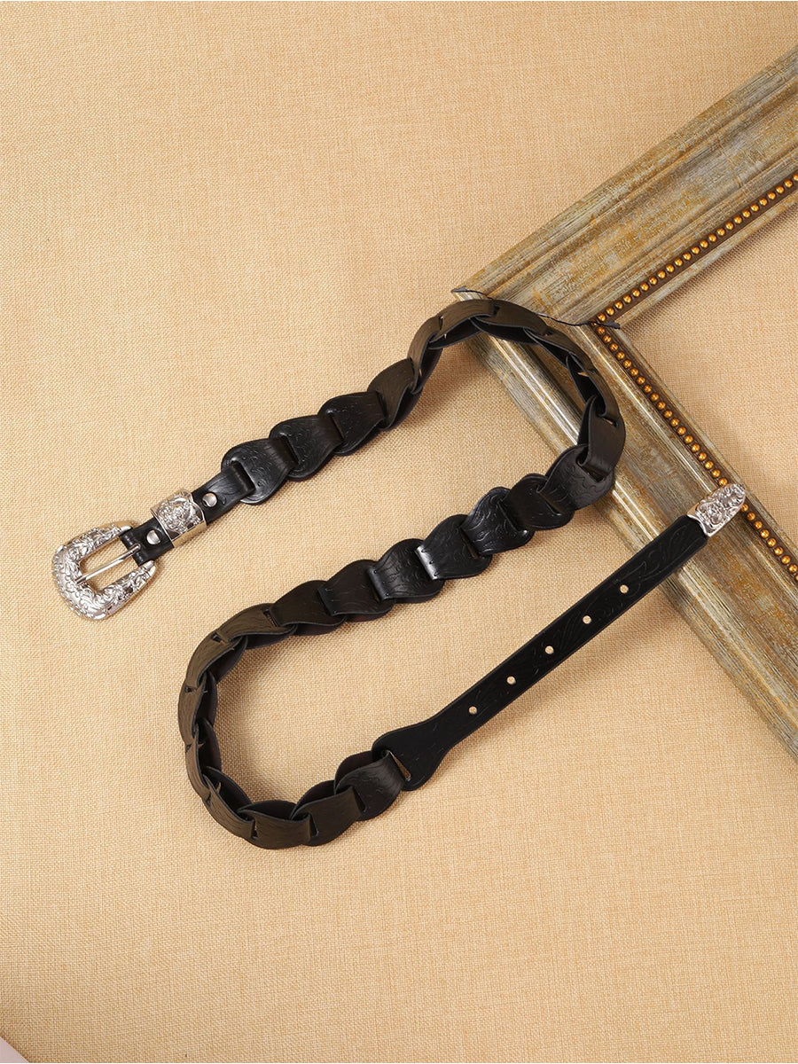 Cinturón de Cintura de Mujer Estilo Western Elegante con Relieve Floral en Cuero Sintético