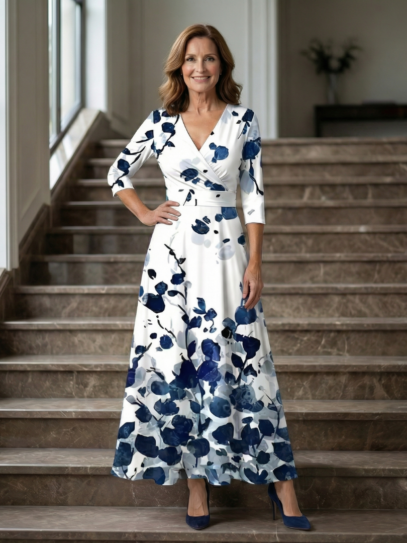 Robe midi cache-cœur à col Celine