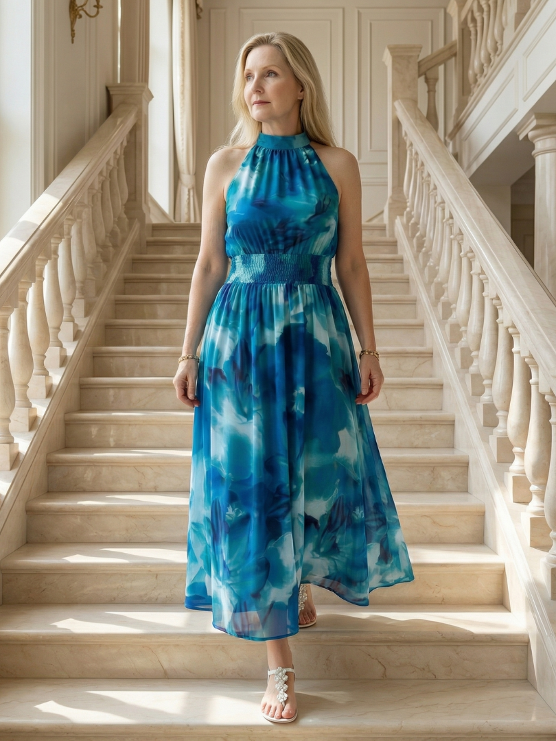 Robe midi Sylin froncée à col halter