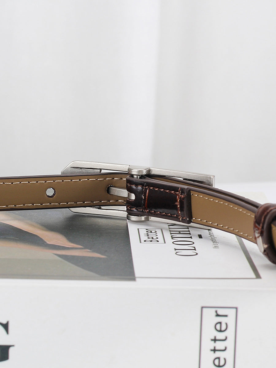 Ceinture fine pour femme tendance en cuir de crocodile