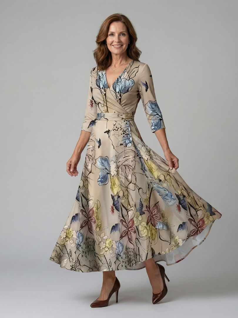 Robe midi cache-cœur à col Celine