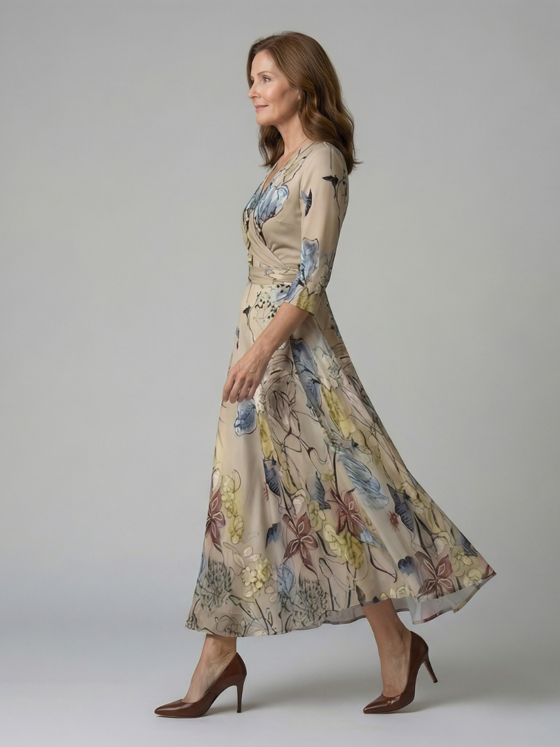 Robe midi cache-cœur à col Celine