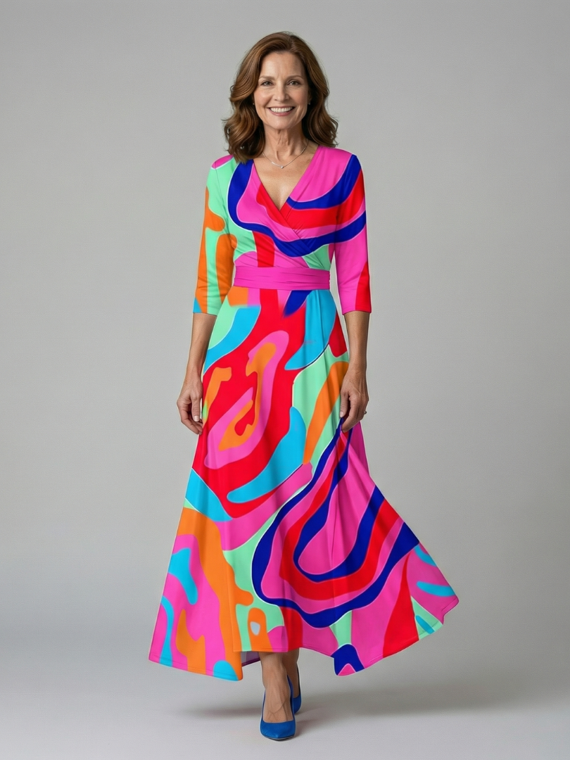 Robe midi cache-cœur à col Celine