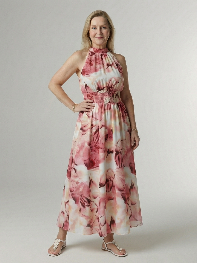 Robe midi Sylin froncée à col halter