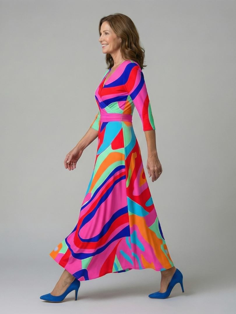 Robe midi cache-cœur à col Celine