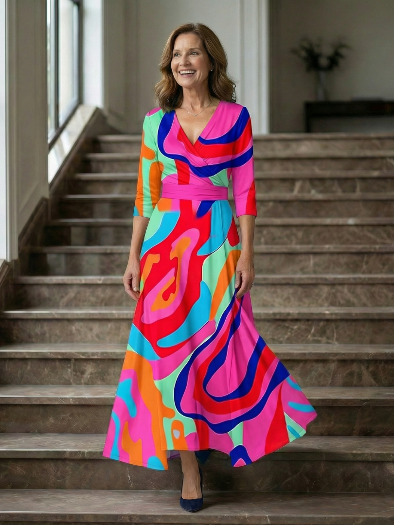 Robe midi cache-cœur à col Celine