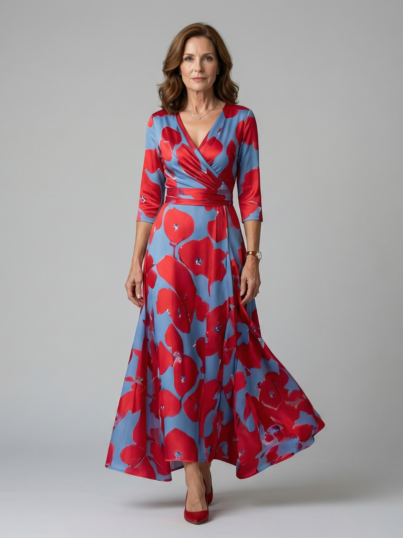 Robe midi cache-cœur à col Celine