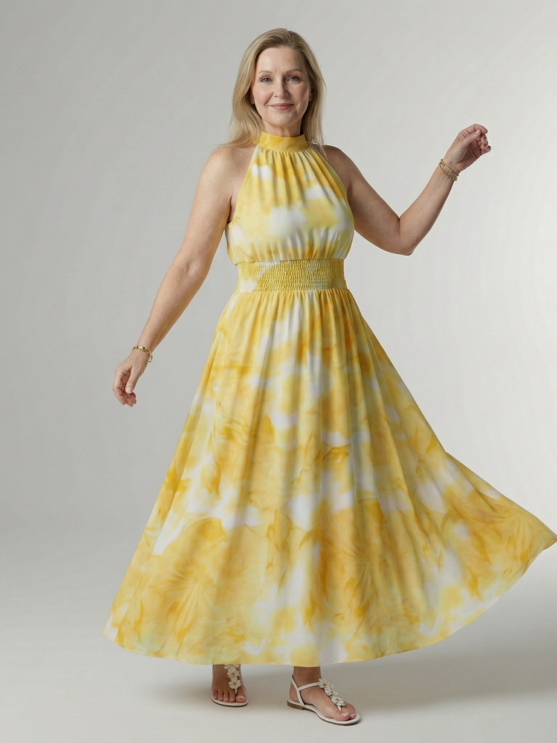Robe midi Sylin froncée à col halter