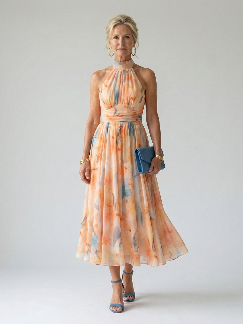 Vestido midi suave con cuello halter Elin