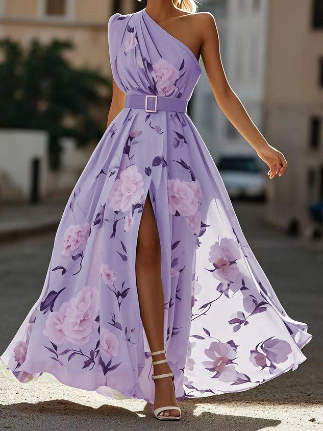 Anna | Robe longue florale vert clair à une épaule