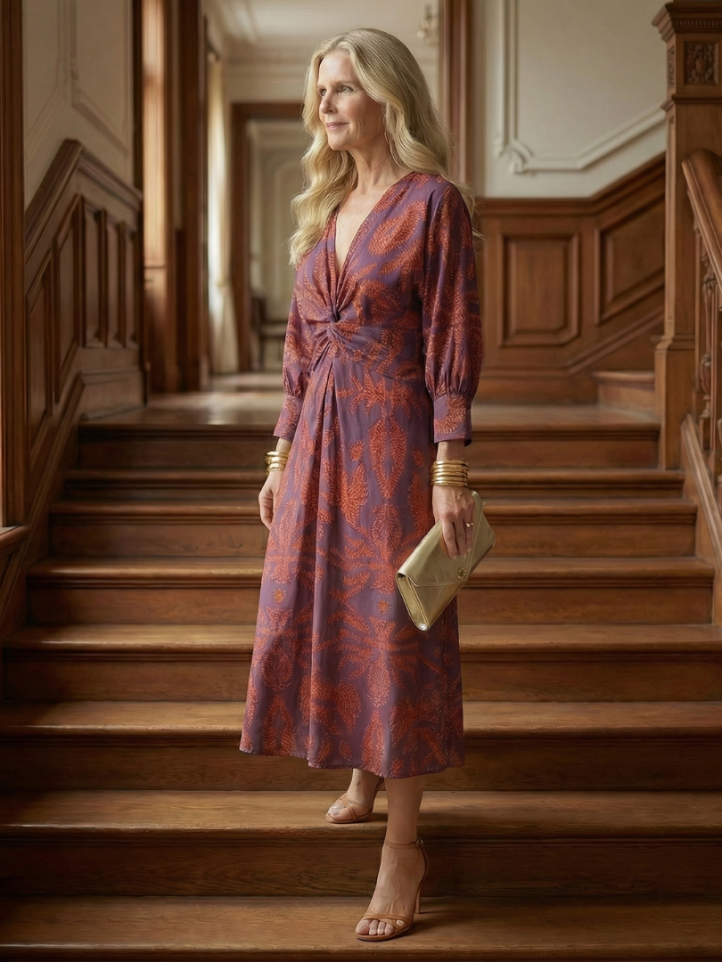 Robe midi cache-cœur naturelle Lune