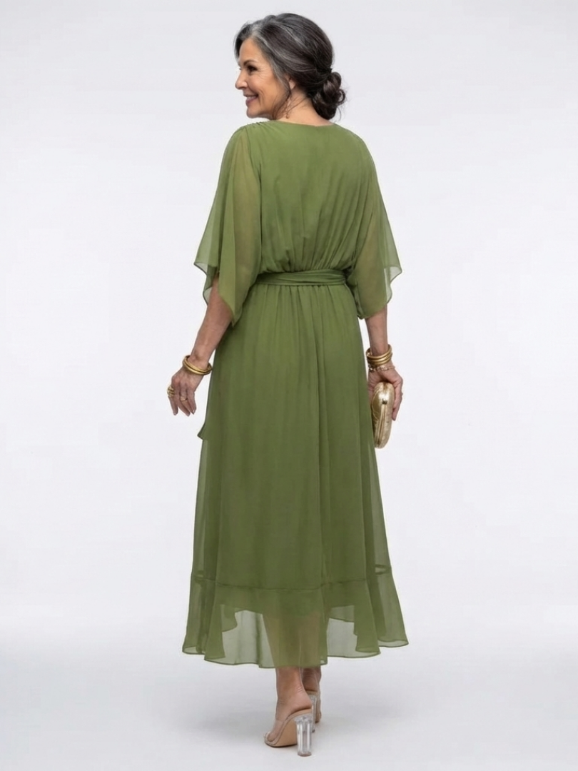 Robe Midi Drapée à Encolure Elysia