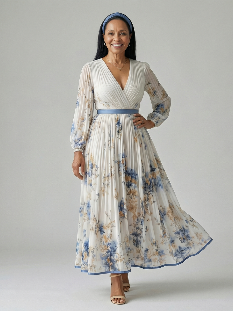 Robe midi plissée cache-cœur Rielle