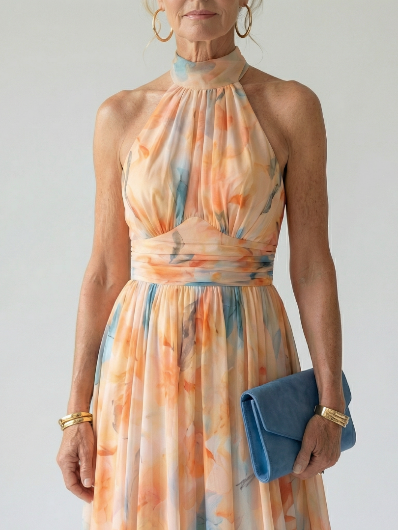 Vestido midi suave con cuello halter Elin