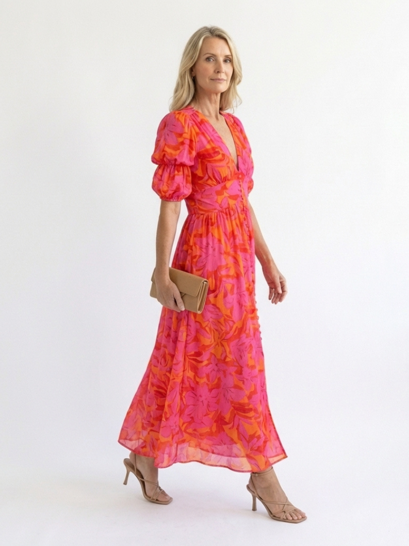 Robe Midi à Manches Bouffantes Marie