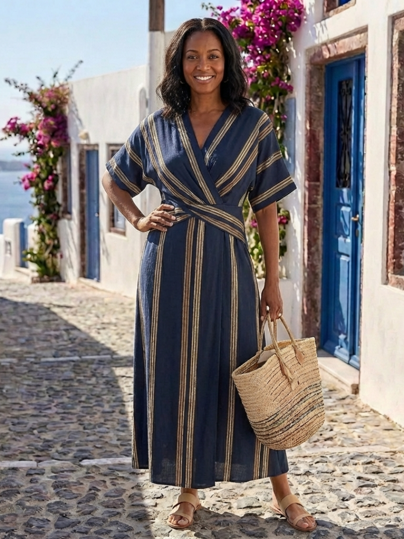 Robe Midi Croisée Rayée Saphira
