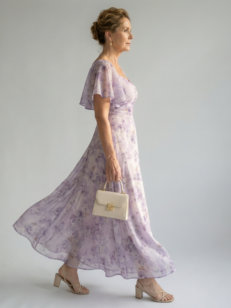 Robe midi Vaelis à manches volantées