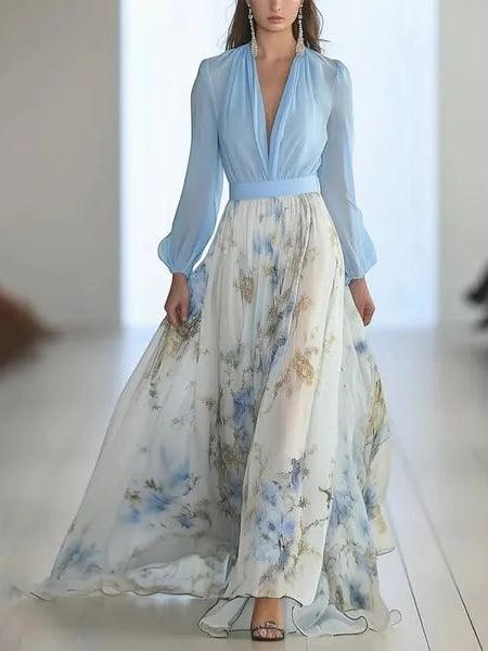 Lolita | Impresionante vestido maxi con estampado floral y escote en V