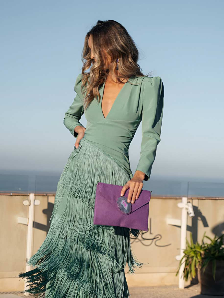 Robe à franges sauge