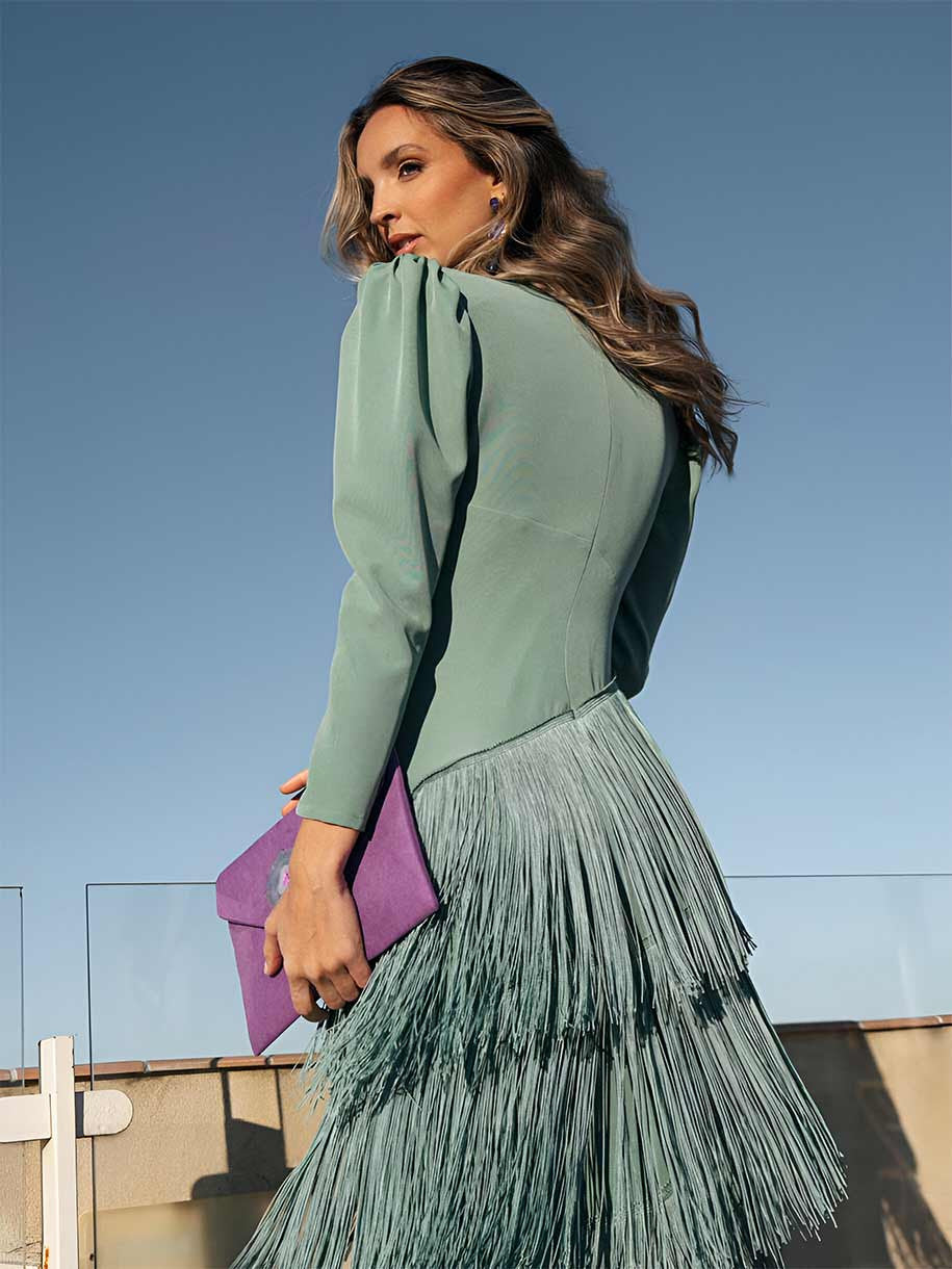 Robe à franges sauge