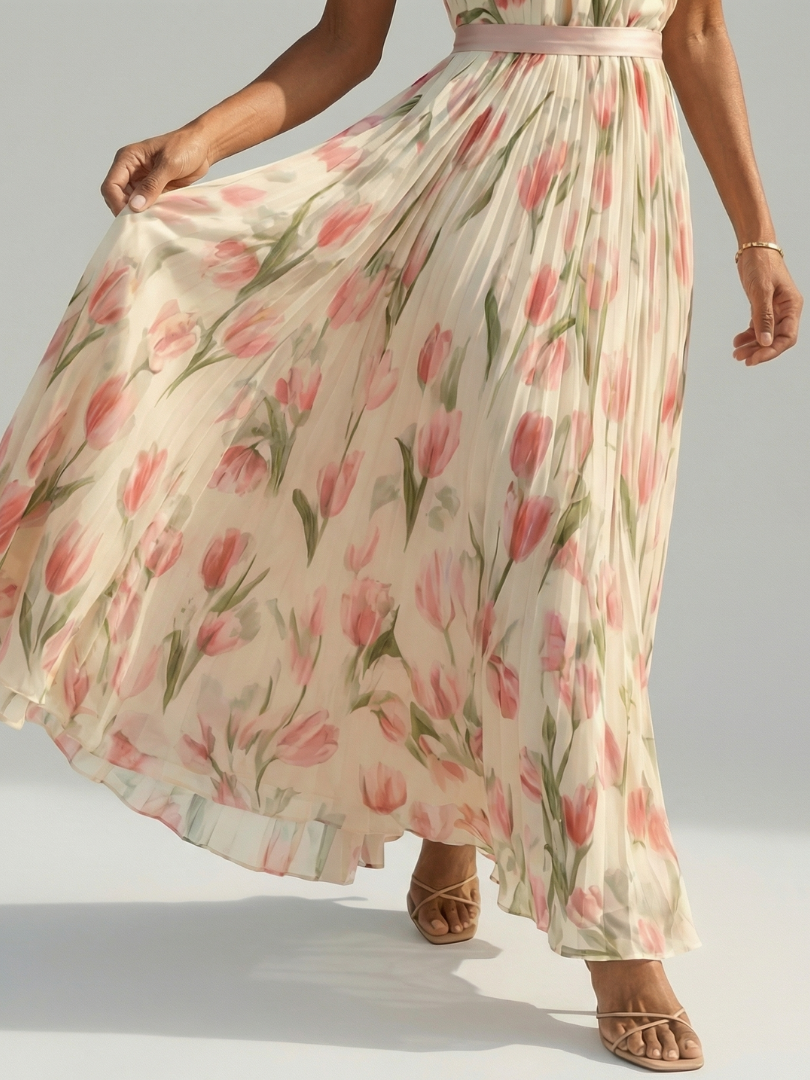 Robe midi Aurelle fleurie à col montant