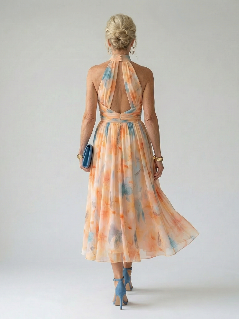 Vestido midi suave con cuello halter Elin