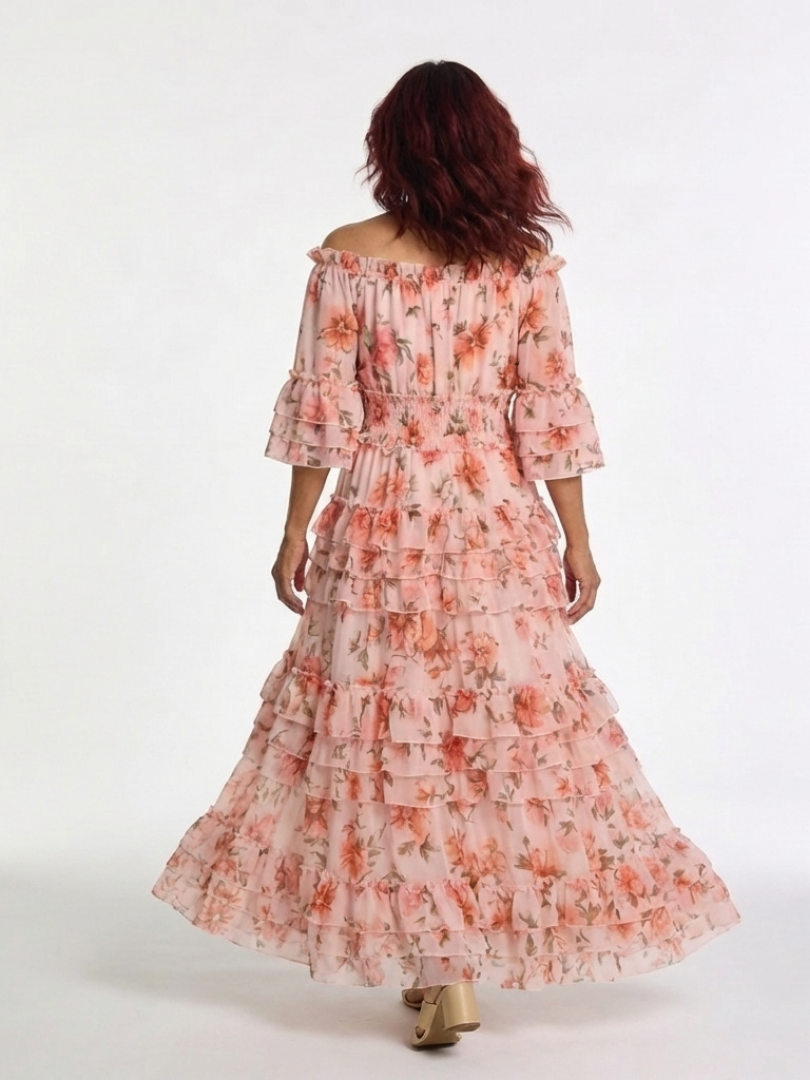 Robe Maxi à Volants Florale Décolleté Rosalie