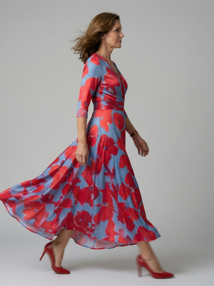 Robe midi cache-cœur à col Celine
