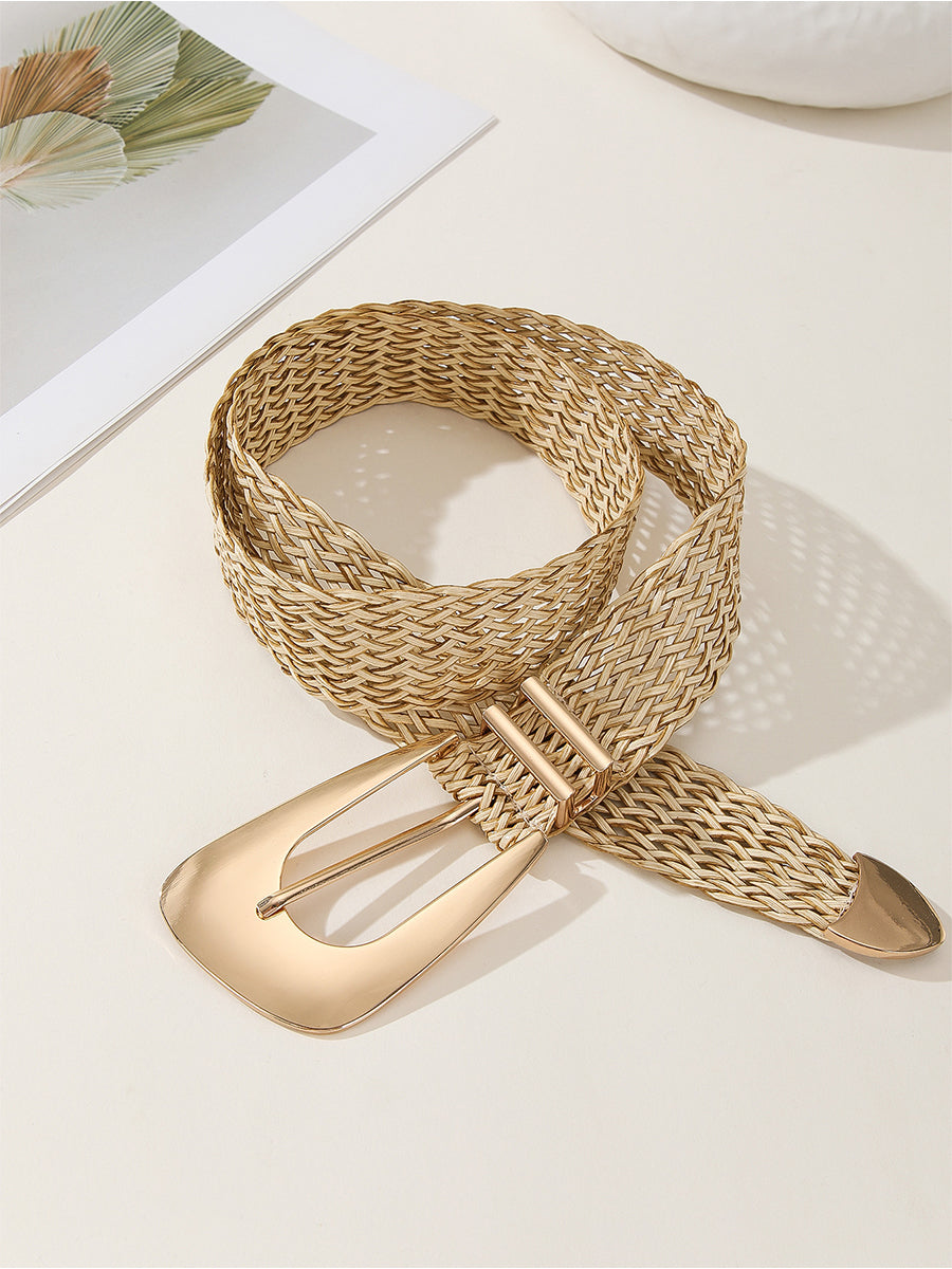 Cinturón de Mujer Chic Trenzado en Algodón y Lino con Hebilla Imitación Metal Dorado