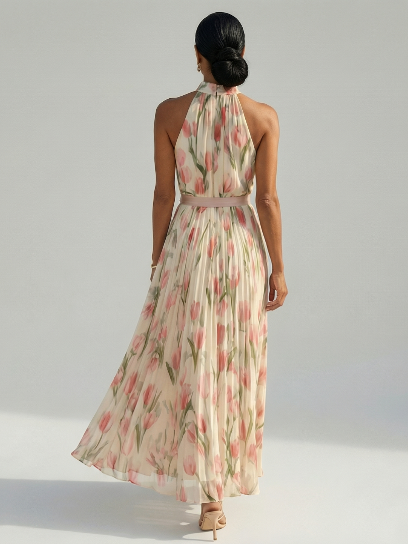 Robe midi Aurelle fleurie à col montant
