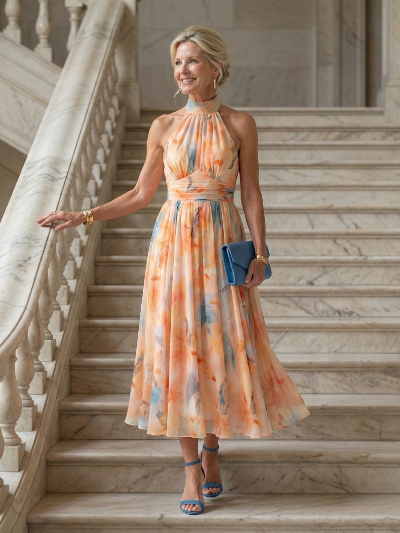 Vestido midi suave con cuello halter Elin