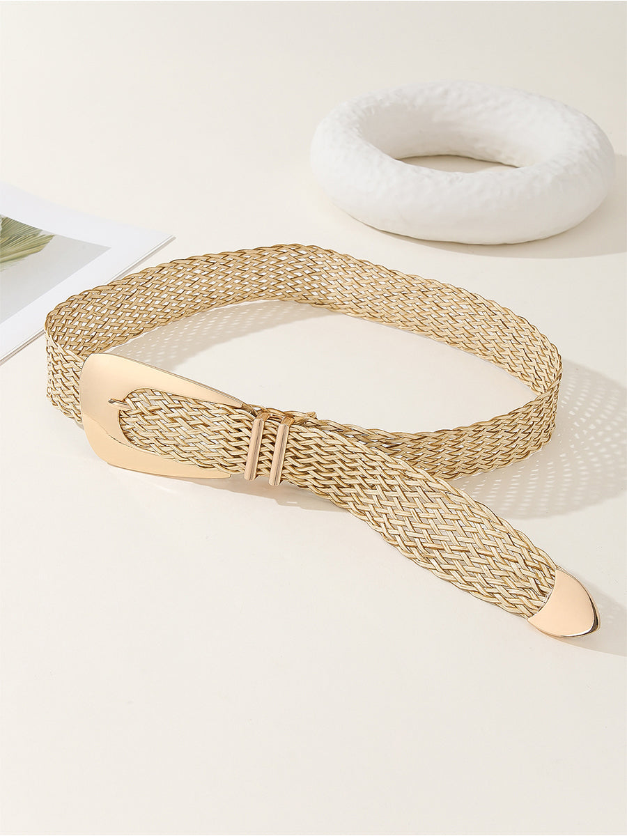 Cinturón de Mujer Chic Trenzado en Algodón y Lino con Hebilla Imitación Metal Dorado
