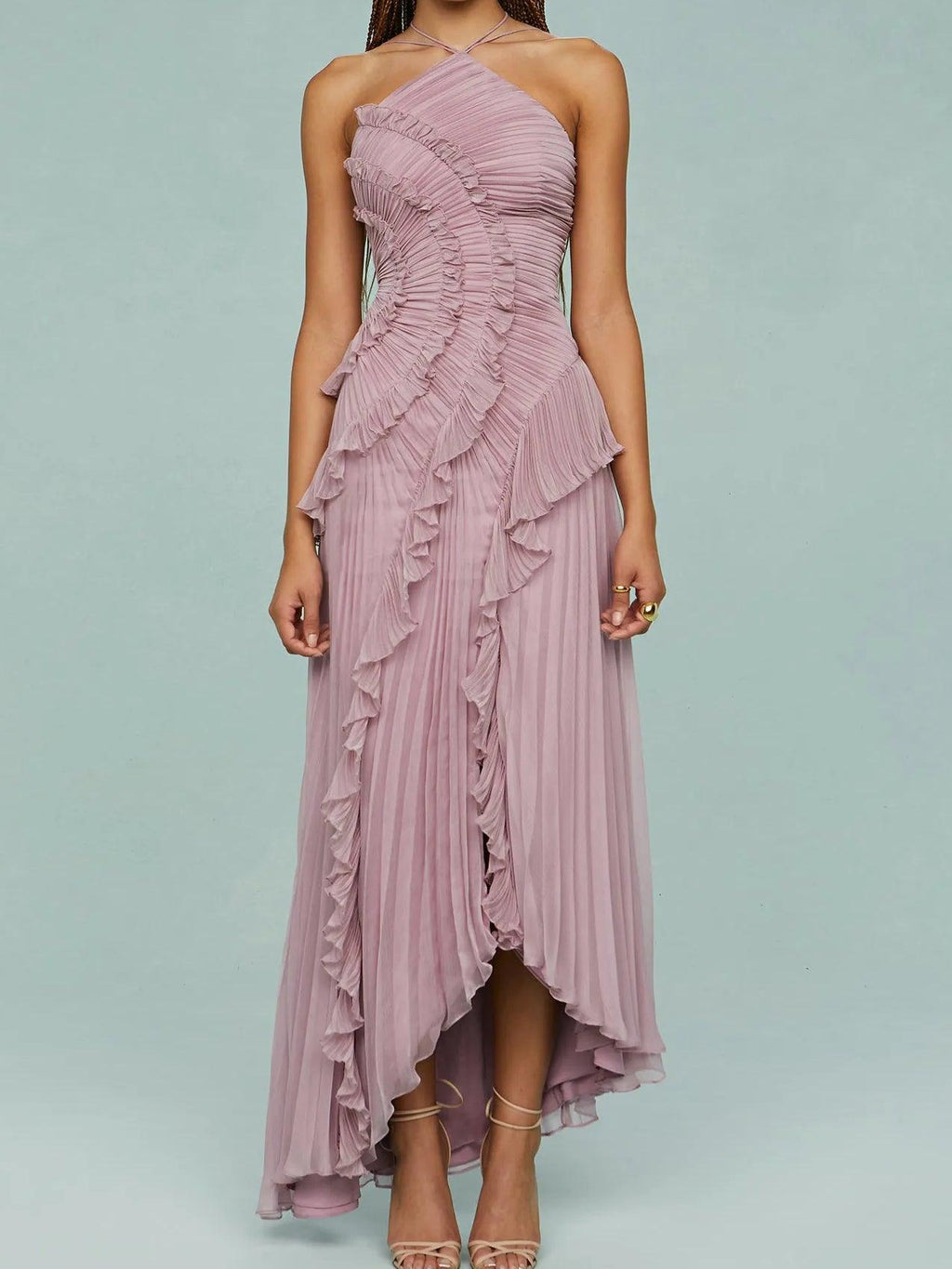 Maria | Robe longue à bretelles plissées et fentes