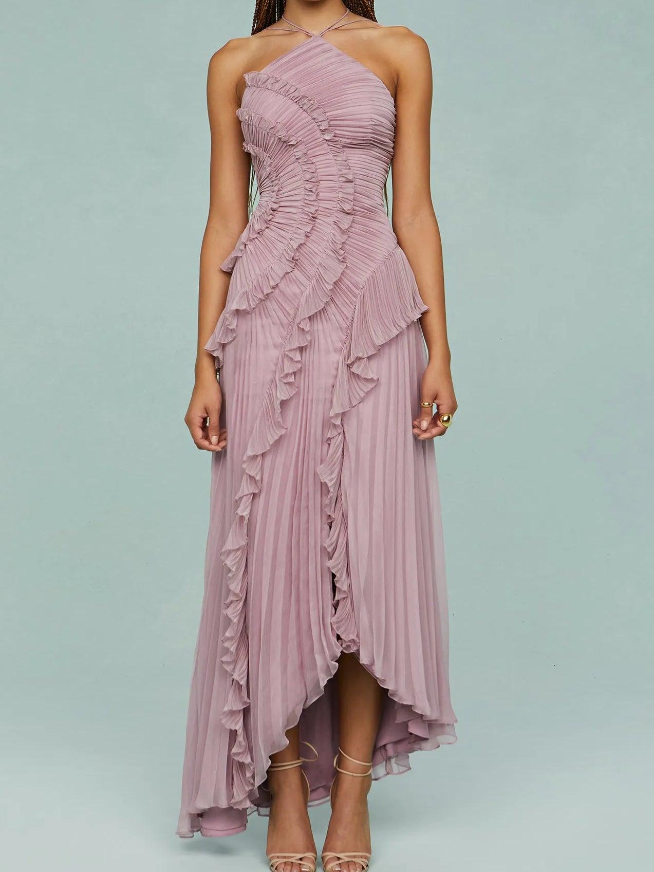 Maria | Robe longue à bretelles plissées et fentes