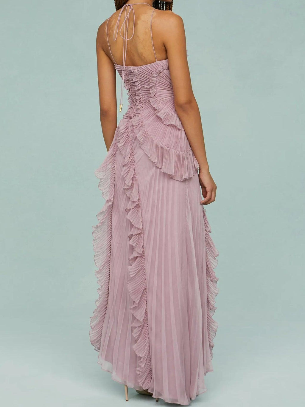Maria | Robe longue à bretelles plissées et fentes