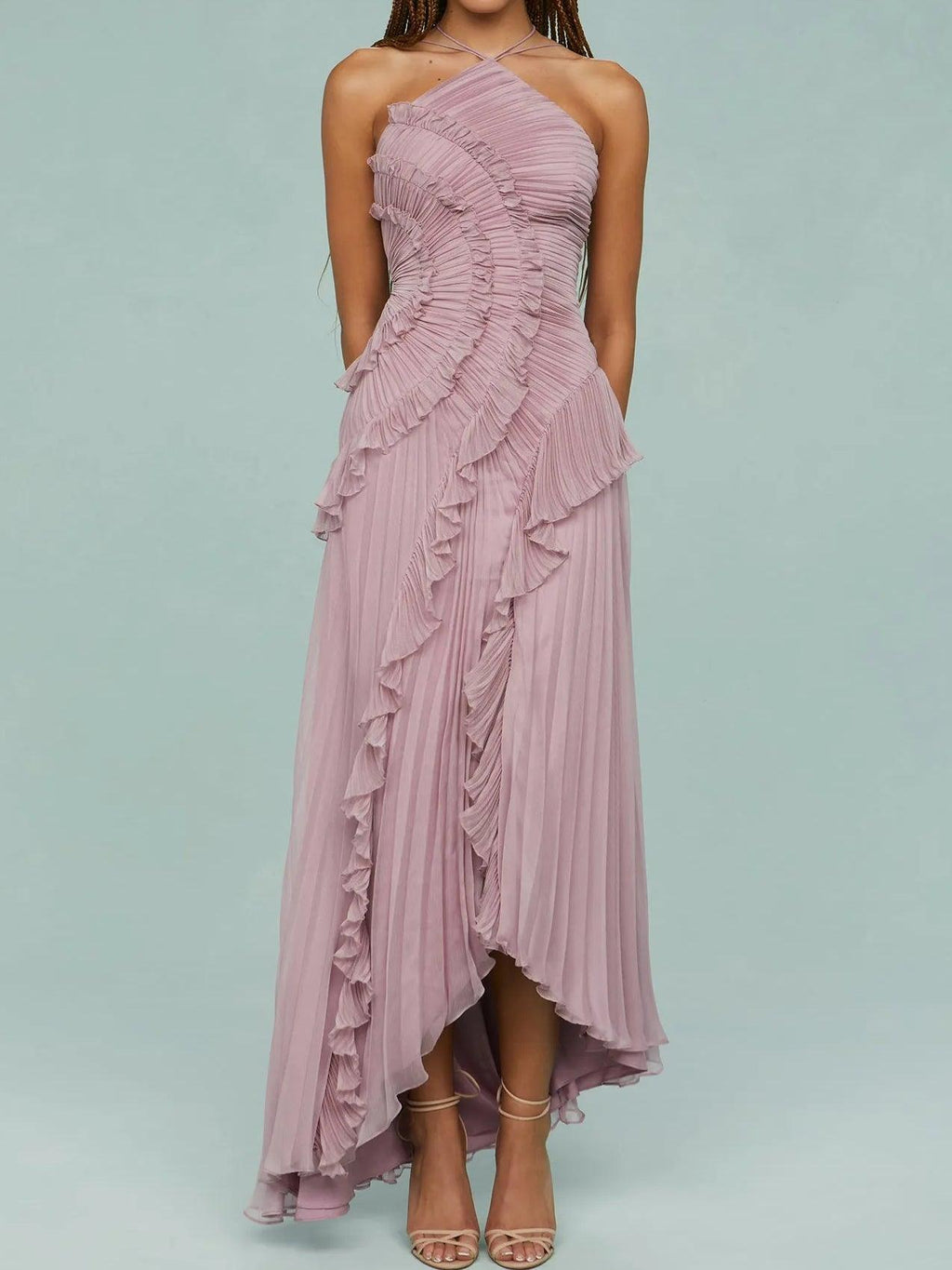 Maria | Robe longue à bretelles plissées et fentes