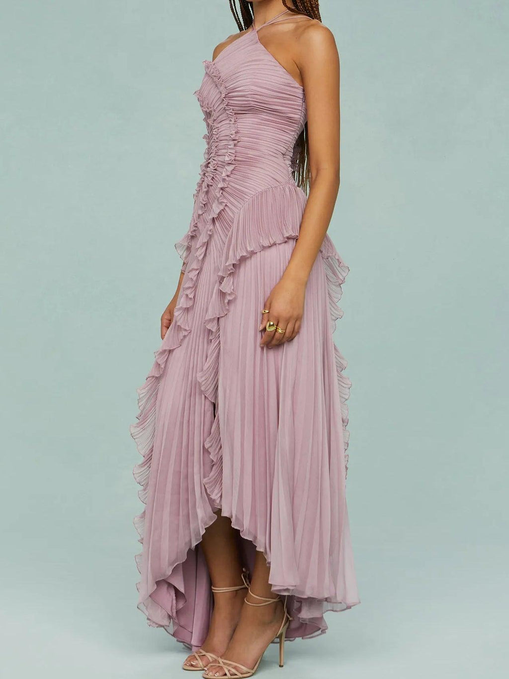 Maria | Robe longue à bretelles plissées et fentes