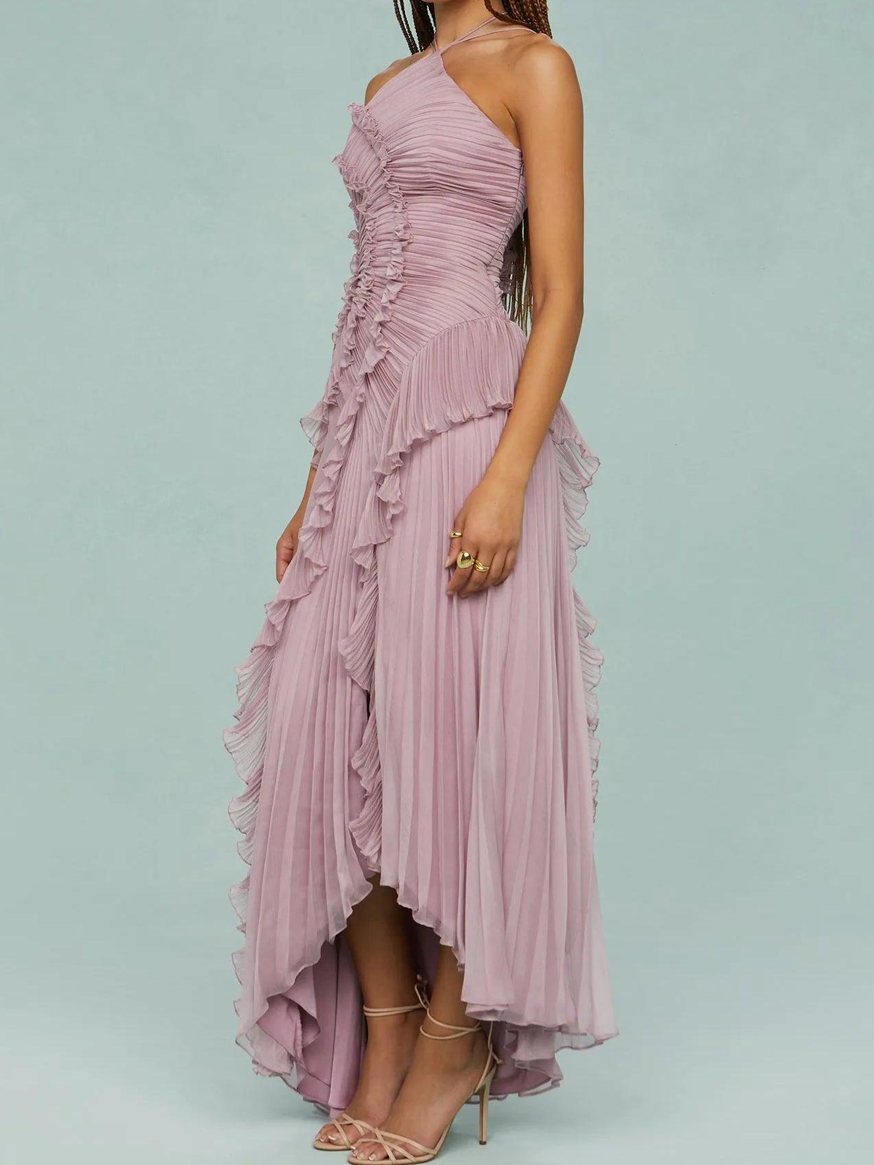 Maria | Robe longue à bretelles plissées et fentes