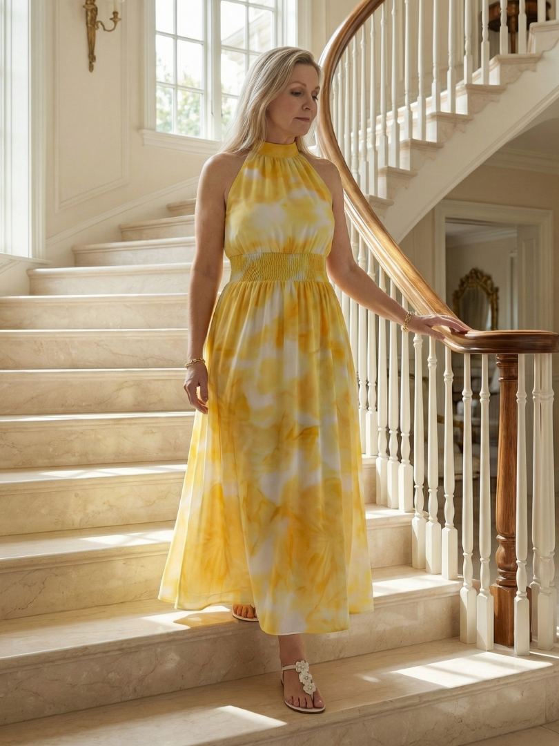Robe midi Sylin froncée à col halter