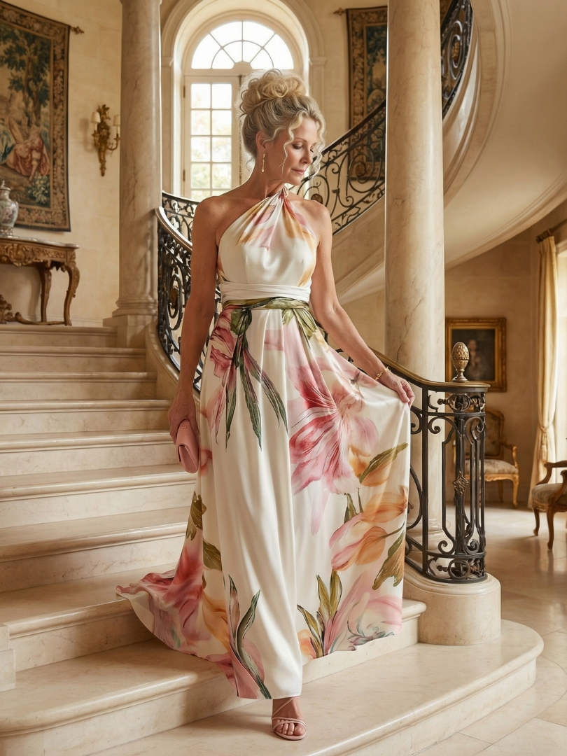 Robe longue fluide à imprimé fleuri Amiel