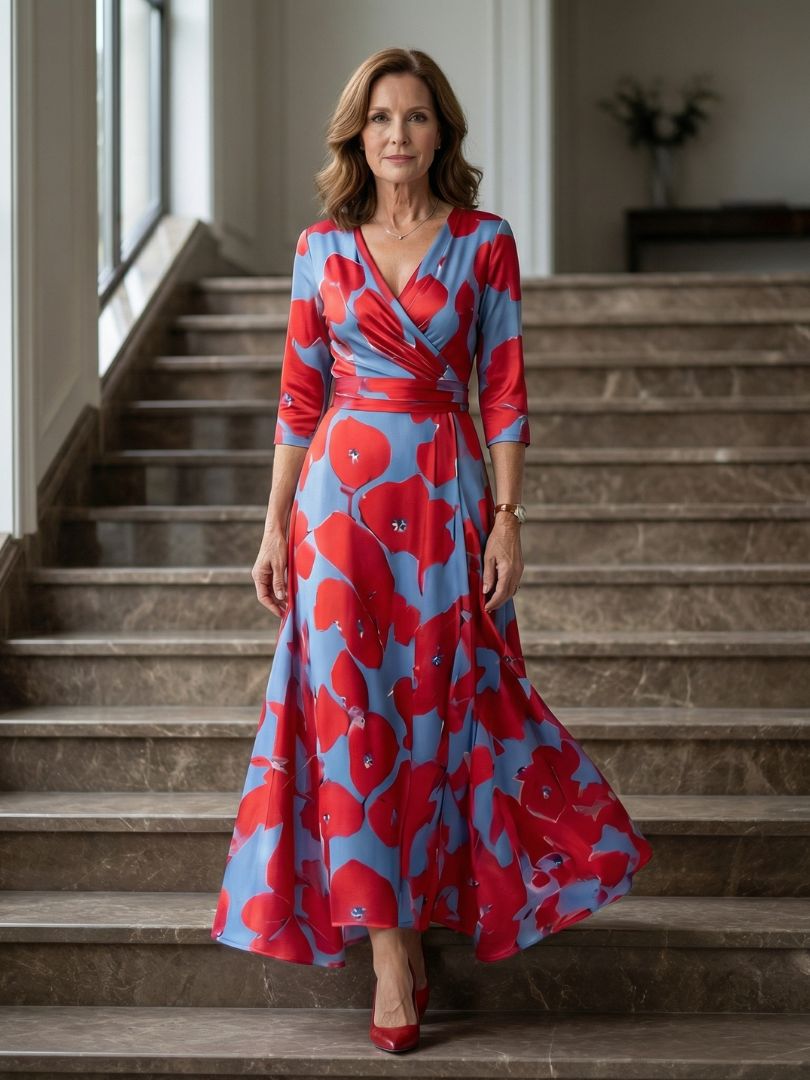 Robe midi cache-cœur à col Celine
