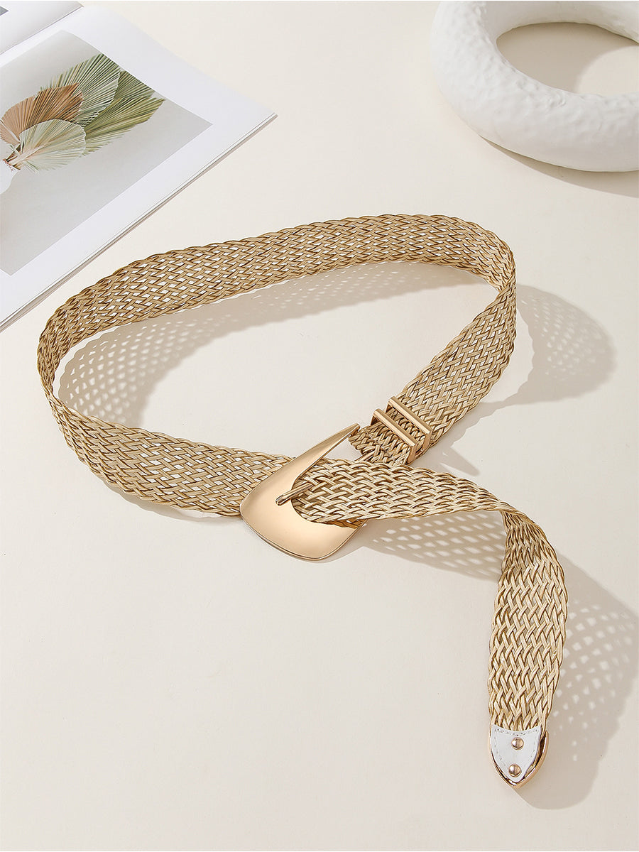 Cinturón de Mujer Chic Trenzado en Algodón y Lino con Hebilla Imitación Metal Dorado