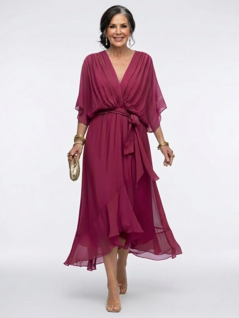 Robe Midi Drapée à Encolure Elysia