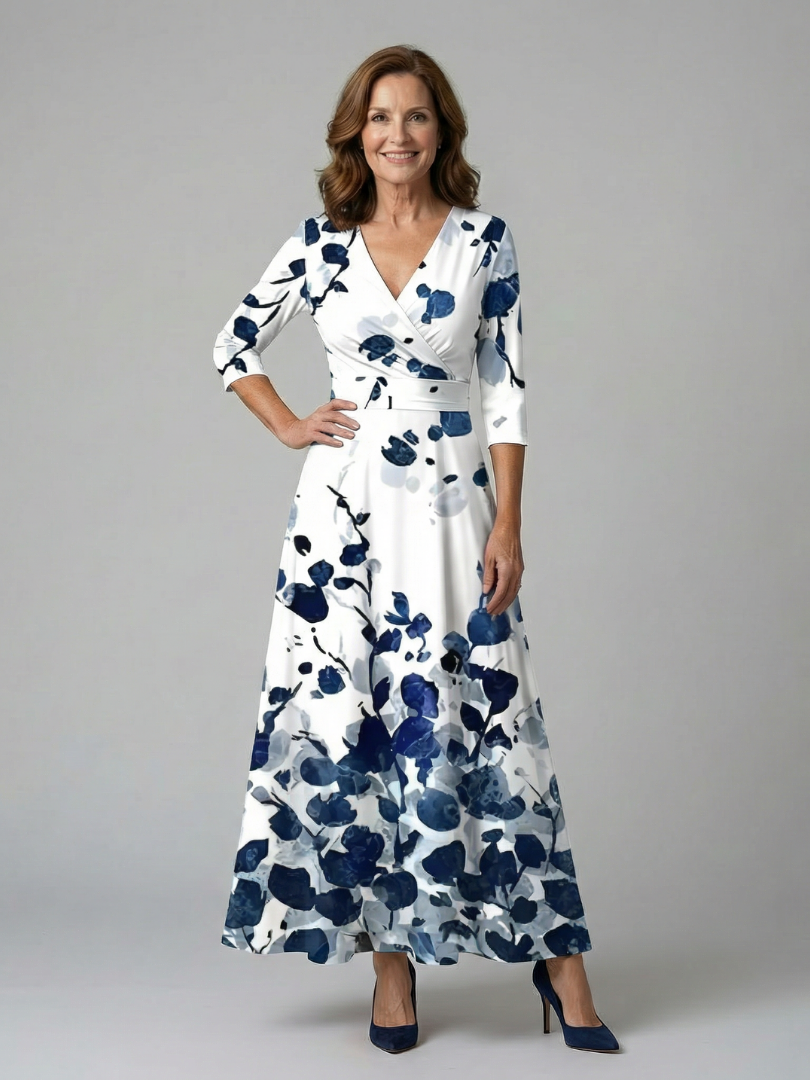 Robe midi cache-cœur à col Celine
