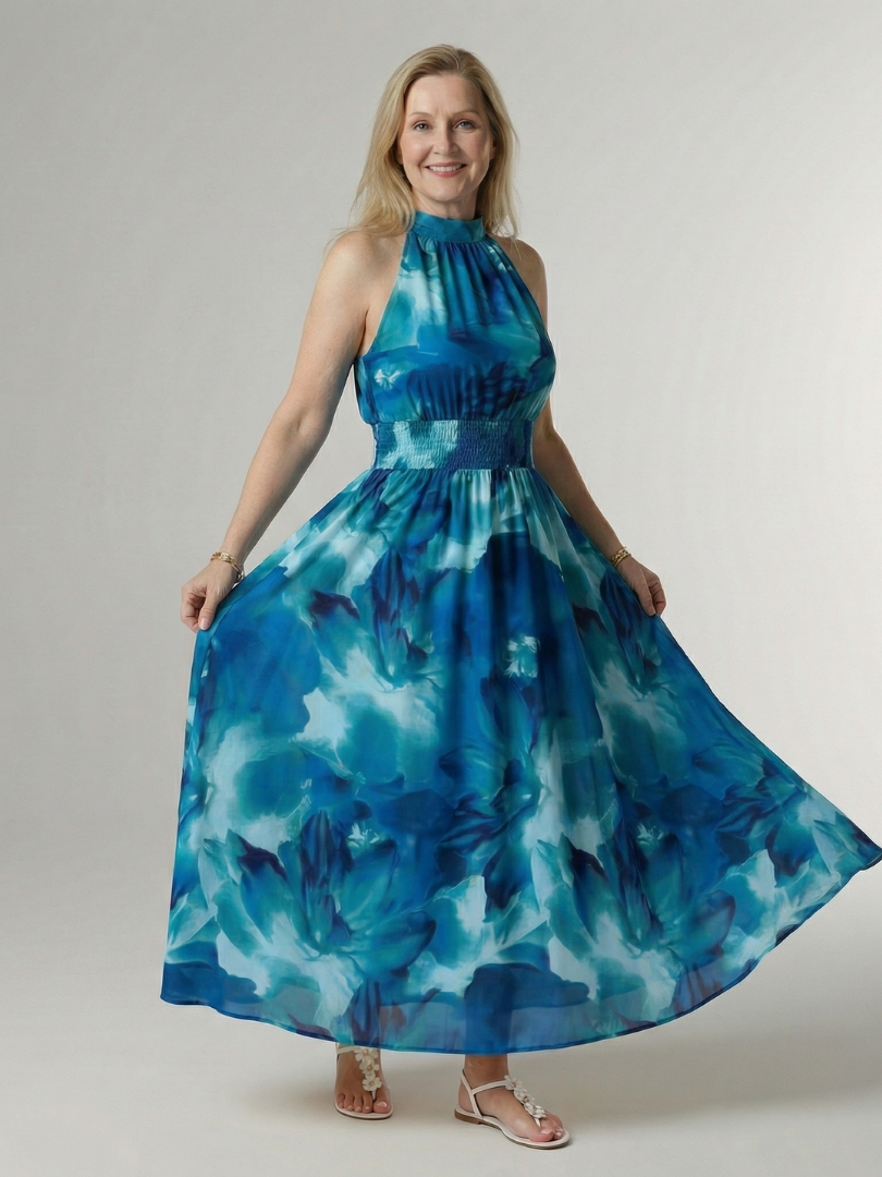 Robe midi Sylin froncée à col halter