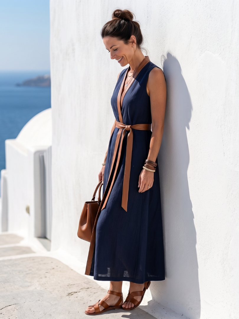 Robe Midi à Lignes Contrastées Myra