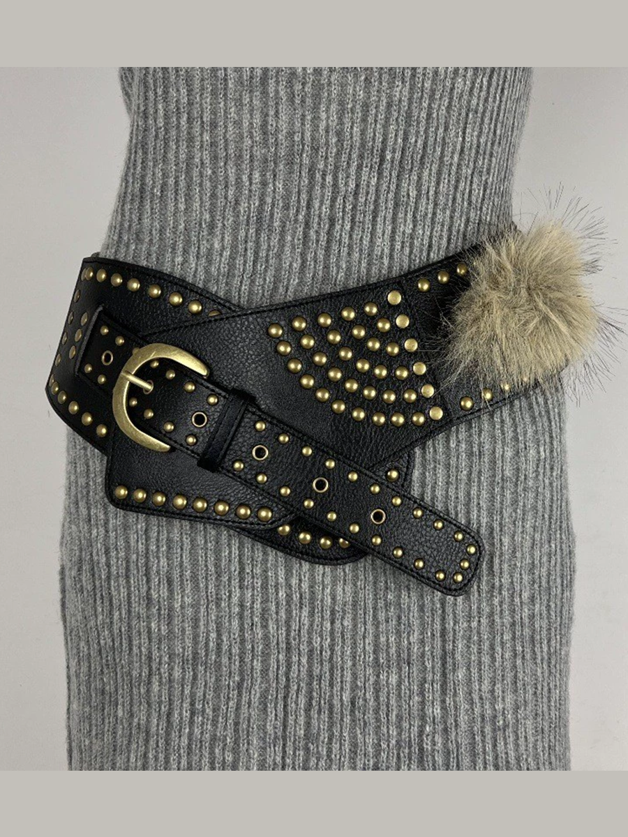 Ceinture polyvalente rétro pour femme en fourrure et cuir synthétique