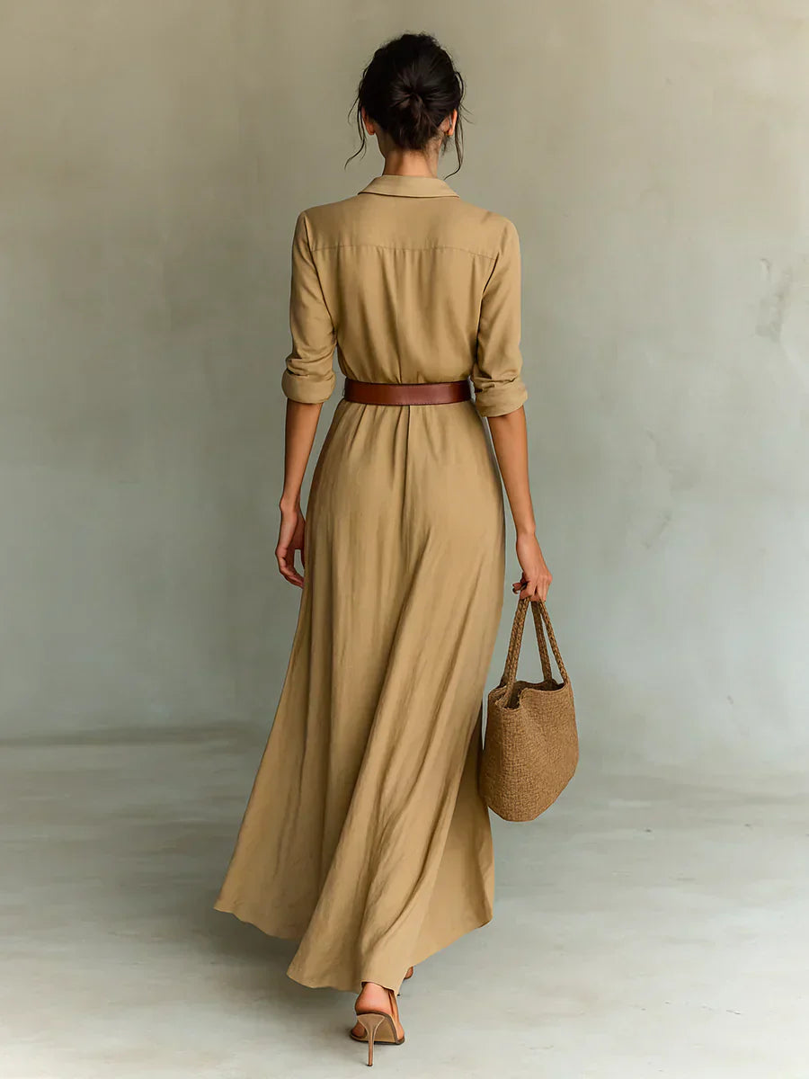 Camille™ | Robe longue avec col à revers et ceinture à la taille